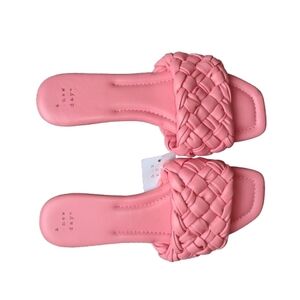 NWT Designer Inspired Salmon Woven Slide Sandals Braided Strap Square Toe S. 7.5